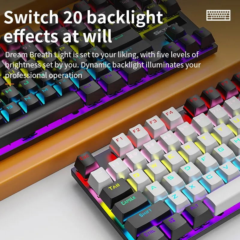 SKYLION K87 Wired Mechanical Keyboard 20 Kinds of Colorful Lighting Gaming and Office For Microsoft Windows and Apple IOS System - Slobuy