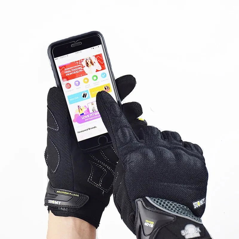 SUOMY Breathable Full Finger Racing Motorcycle Gloves Quality Stylishly Decorated Antiskid Wearable Gloves Size S-XXL Black - Slobuy
