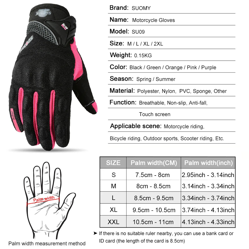 SUOMY Breathable Full Finger Racing Motorcycle Gloves Quality Stylishly Decorated Antiskid Wearable Gloves Size S-XXL Black - Slobuy
