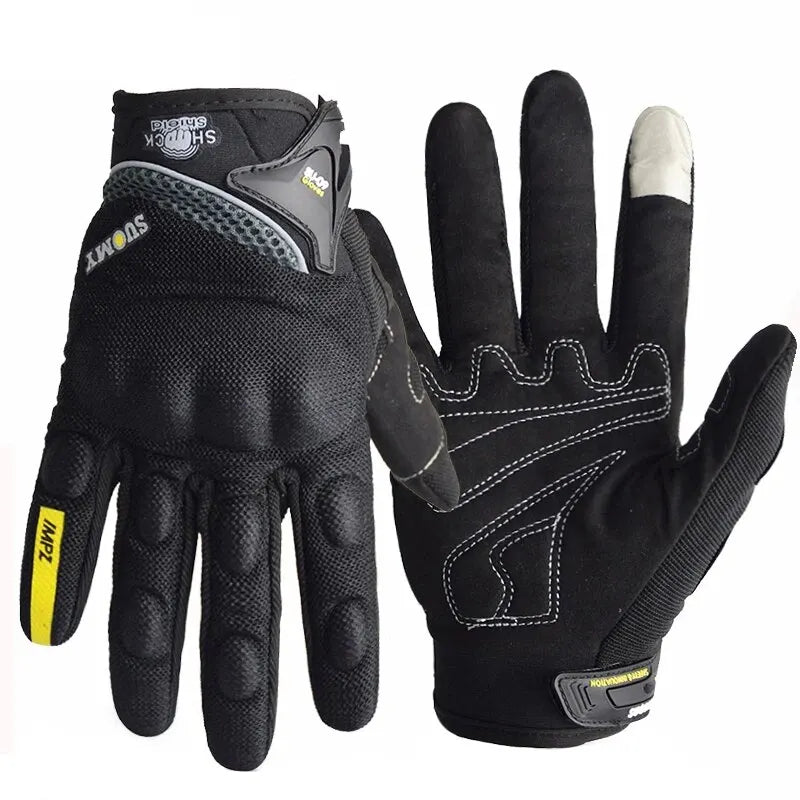 SUOMY Breathable Full Finger Racing Motorcycle Gloves Quality Stylishly Decorated Antiskid Wearable Gloves Size S-XXL Black - Slobuy