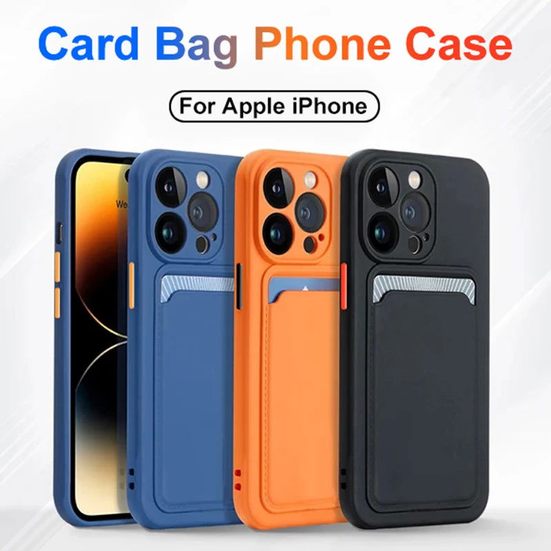 Silicone Wallet Phone Case For iPhone 15 14 13 12 11 Pro Max Card Slot Shockproof Protection Cover 14 Plus 13 Pro Max Accessory - Slobuy