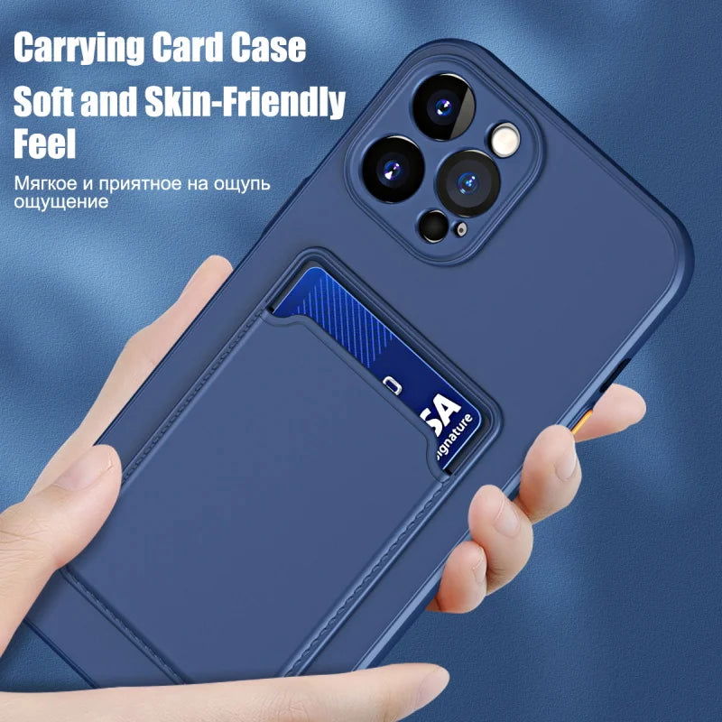 Silicone Wallet Phone Case For iPhone 15 14 13 12 11 Pro Max Card Slot Shockproof Protection Cover 14 Plus 13 Pro Max Accessory - Slobuy