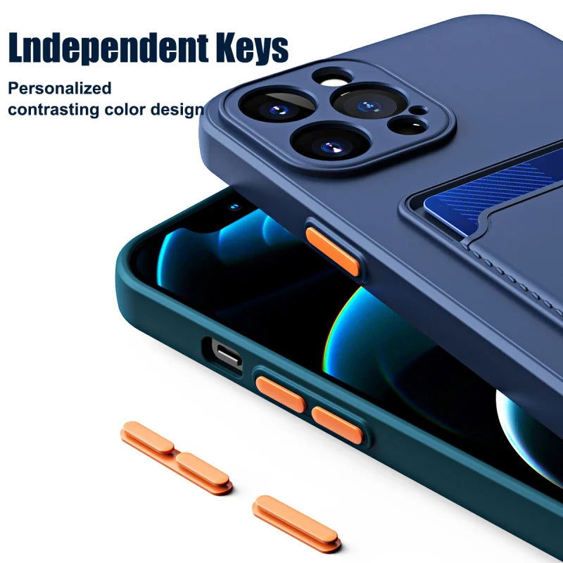 Silicone Wallet Phone Case For iPhone 15 14 13 12 11 Pro Max Card Slot Shockproof Protection Cover 14 Plus 13 Pro Max Accessory - Slobuy