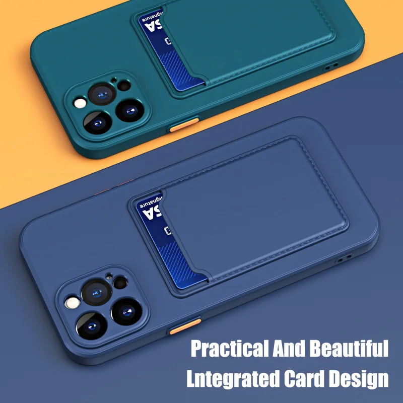 Silicone Wallet Phone Case For iPhone 15 14 13 12 11 Pro Max Card Slot Shockproof Protection Cover 14 Plus 13 Pro Max Accessory - Slobuy
