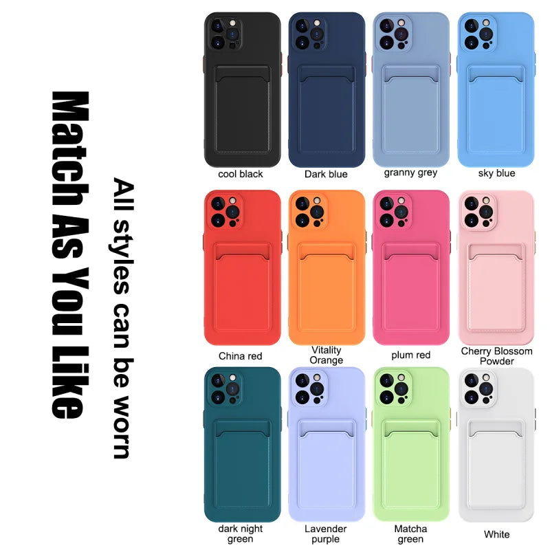 Silicone Wallet Phone Case For iPhone 15 14 13 12 11 Pro Max Card Slot Shockproof Protection Cover 14 Plus 13 Pro Max Accessory - Slobuy