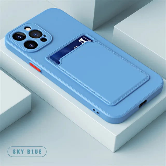 Silicone Wallet Phone Case For iPhone 15 14 13 12 11 Pro Max Card Slot Shockproof Protection Cover 14 Plus 13 Pro Max Accessory - Slobuy