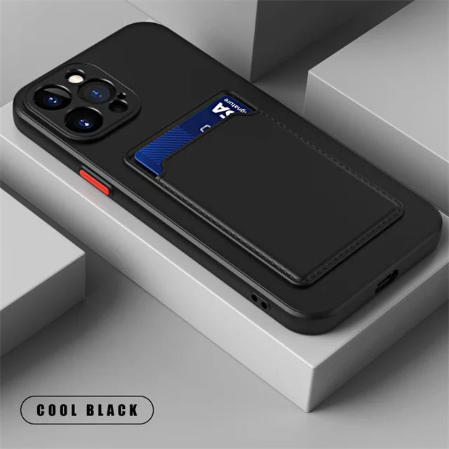 Silicone Wallet Phone Case For iPhone 15 14 13 12 11 Pro Max Card Slot Shockproof Protection Cover 14 Plus 13 Pro Max Accessory - Slobuy