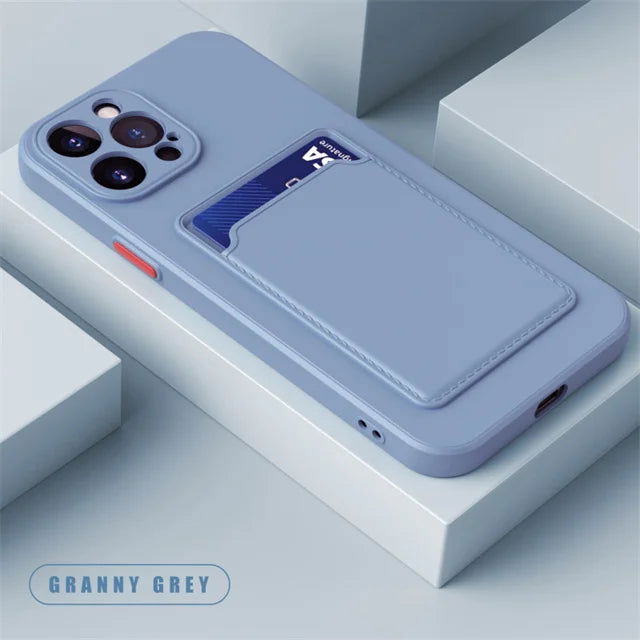 Silicone Wallet Phone Case For iPhone 15 14 13 12 11 Pro Max Card Slot Shockproof Protection Cover 14 Plus 13 Pro Max Accessory - Slobuy