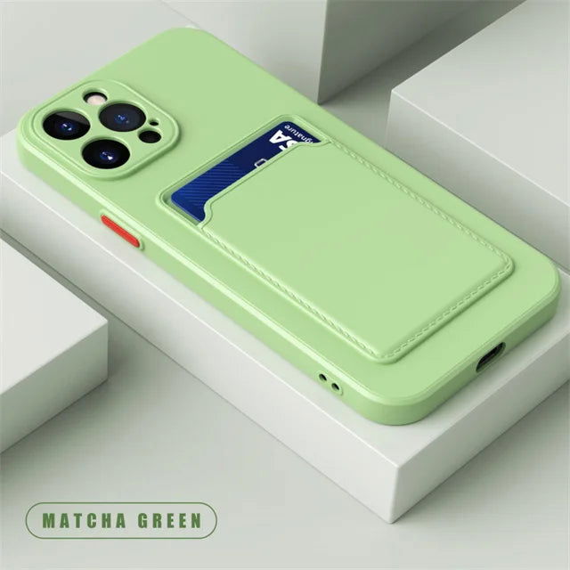 Silicone Wallet Phone Case For iPhone 15 14 13 12 11 Pro Max Card Slot Shockproof Protection Cover 14 Plus 13 Pro Max Accessory - Slobuy
