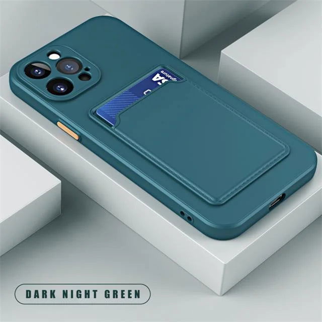 Silicone Wallet Phone Case For iPhone 15 14 13 12 11 Pro Max Card Slot Shockproof Protection Cover 14 Plus 13 Pro Max Accessory - Slobuy