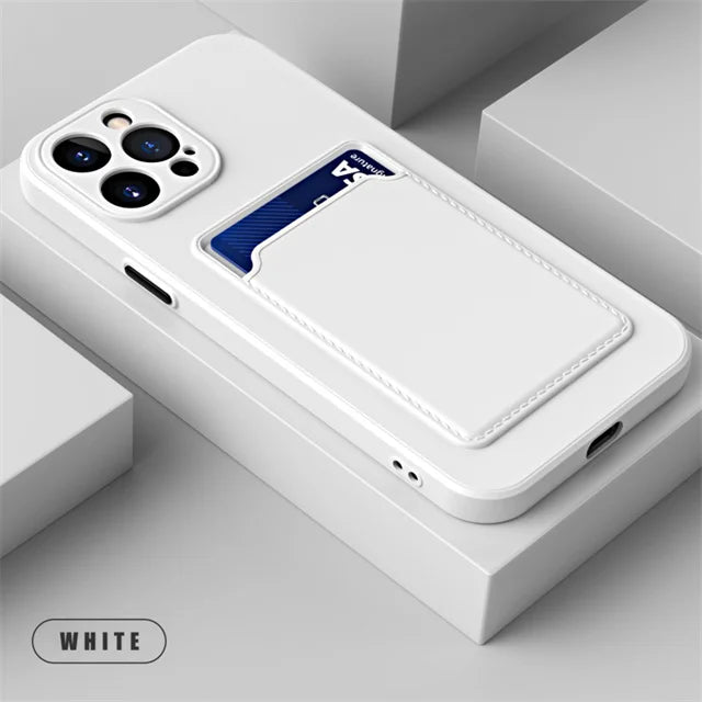 Silicone Wallet Phone Case For iPhone 15 14 13 12 11 Pro Max Card Slot Shockproof Protection Cover 14 Plus 13 Pro Max Accessory - Slobuy