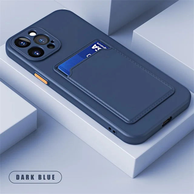 Silicone Wallet Phone Case For iPhone 15 14 13 12 11 Pro Max Card Slot Shockproof Protection Cover 14 Plus 13 Pro Max Accessory - Slobuy