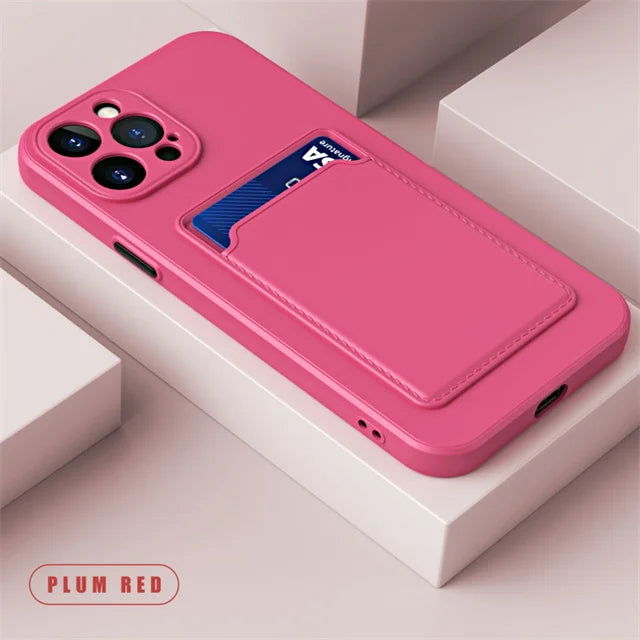 Silicone Wallet Phone Case For iPhone 15 14 13 12 11 Pro Max Card Slot Shockproof Protection Cover 14 Plus 13 Pro Max Accessory - Slobuy