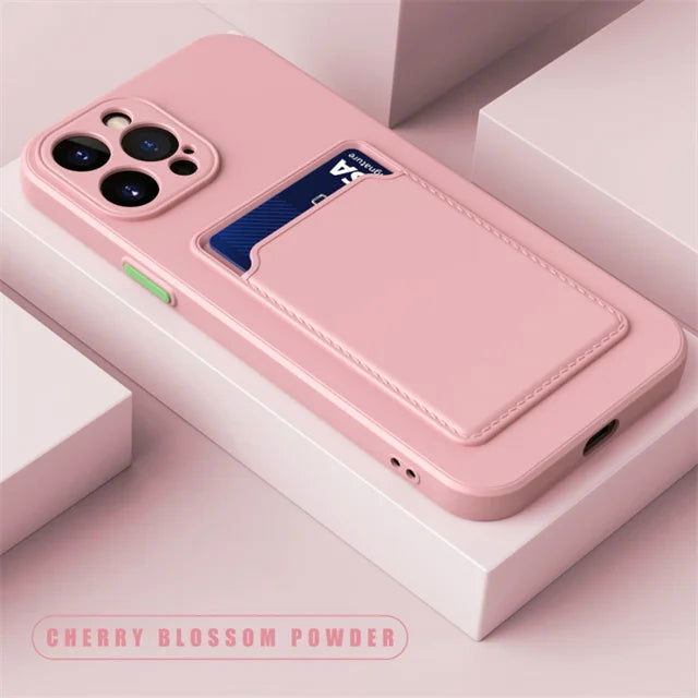 Silicone Wallet Phone Case For iPhone 15 14 13 12 11 Pro Max Card Slot Shockproof Protection Cover 14 Plus 13 Pro Max Accessory - Slobuy