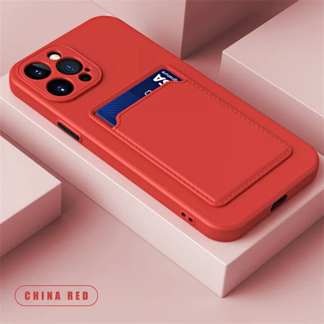 Silicone Wallet Phone Case For iPhone 15 14 13 12 11 Pro Max Card Slot Shockproof Protection Cover 14 Plus 13 Pro Max Accessory - Slobuy