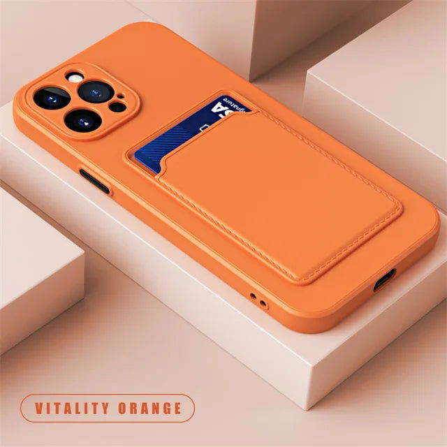 Silicone Wallet Phone Case For iPhone 15 14 13 12 11 Pro Max Card Slot Shockproof Protection Cover 14 Plus 13 Pro Max Accessory - Slobuy