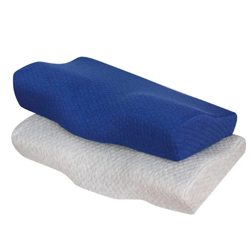 Slow Recovery Vacuum Memory Cotton Pillow Core Butterfly Neck Support Adult White Grey Mesh Blue Edge Double Pillow Color - Slobuy