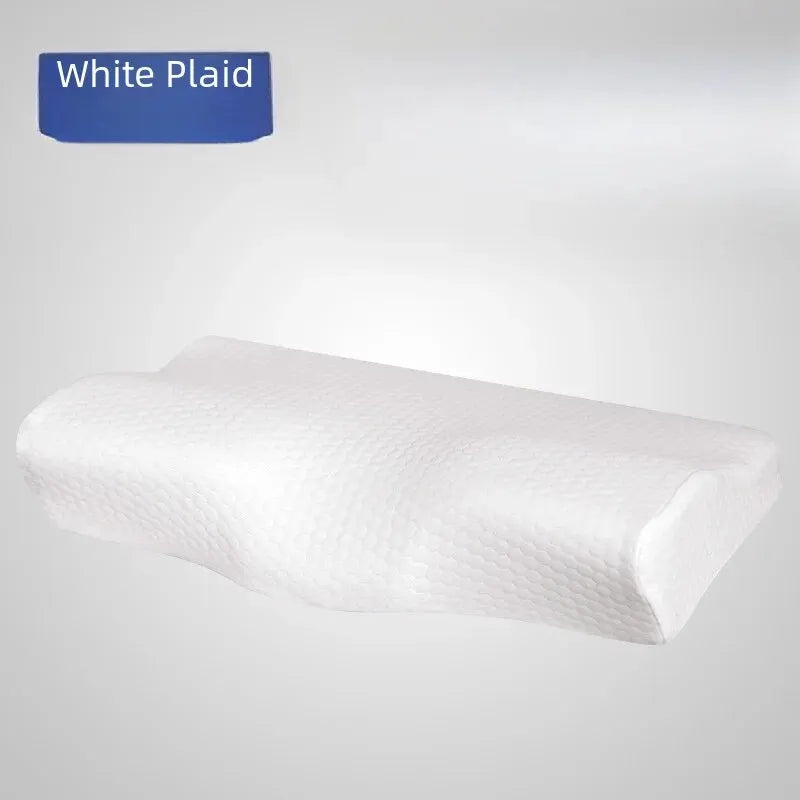 Slow Recovery Vacuum Memory Cotton Pillow Core Butterfly Neck Support Adult White Grey Mesh Blue Edge Double Pillow Color - Slobuy