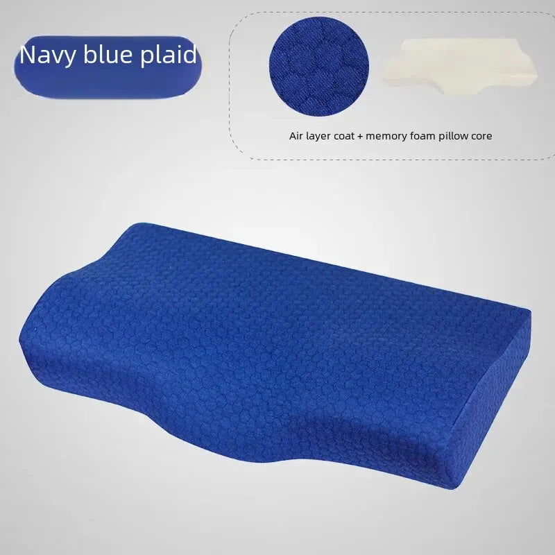 Slow Recovery Vacuum Memory Cotton Pillow Core Butterfly Neck Support Adult White Grey Mesh Blue Edge Double Pillow Color - Slobuy