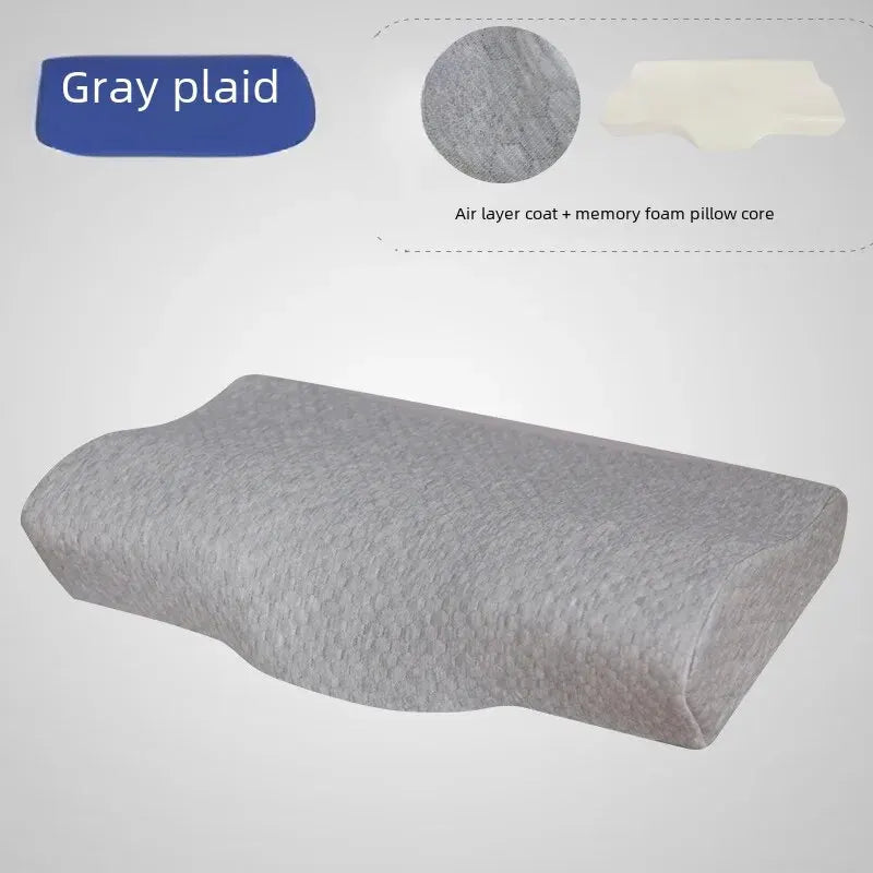 Slow Recovery Vacuum Memory Cotton Pillow Core Butterfly Neck Support Adult White Grey Mesh Blue Edge Double Pillow Color - Slobuy