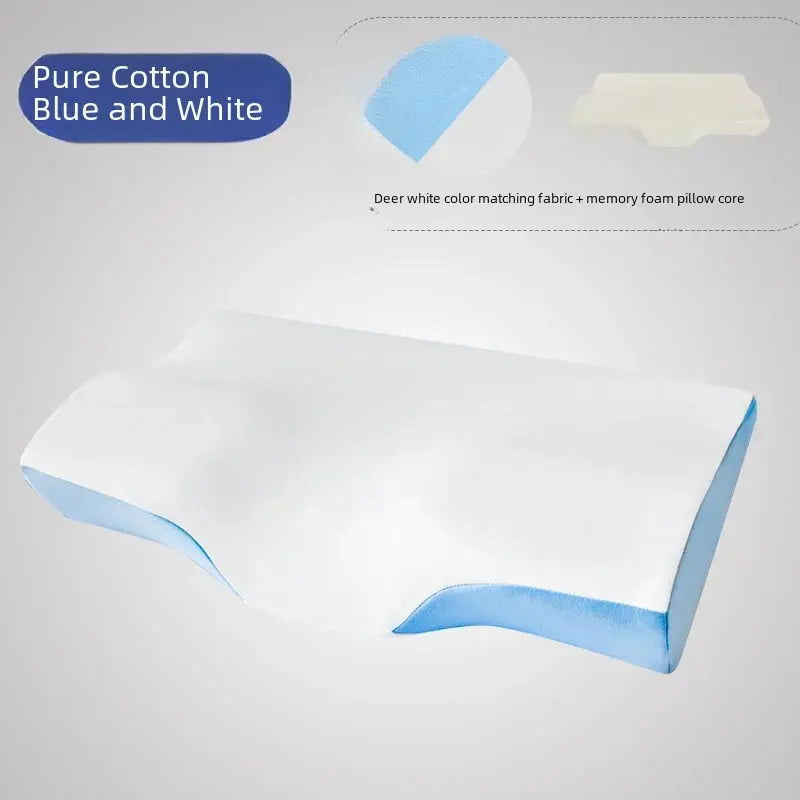 Slow Recovery Vacuum Memory Cotton Pillow Core Butterfly Neck Support Adult White Grey Mesh Blue Edge Double Pillow Color - Slobuy