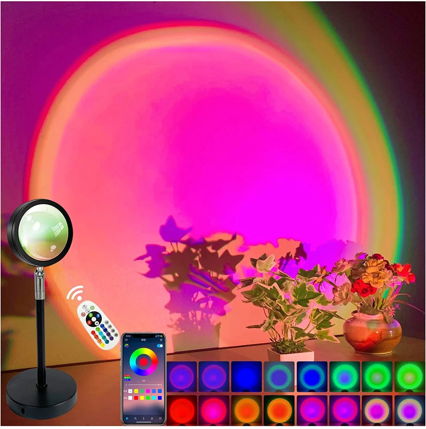Smart Bluetooth Night Light Rainbow Sunset Projector Lamp for Home Coffe shop Background Wall Decoration Atmosphere Table Lamp - Slobuy