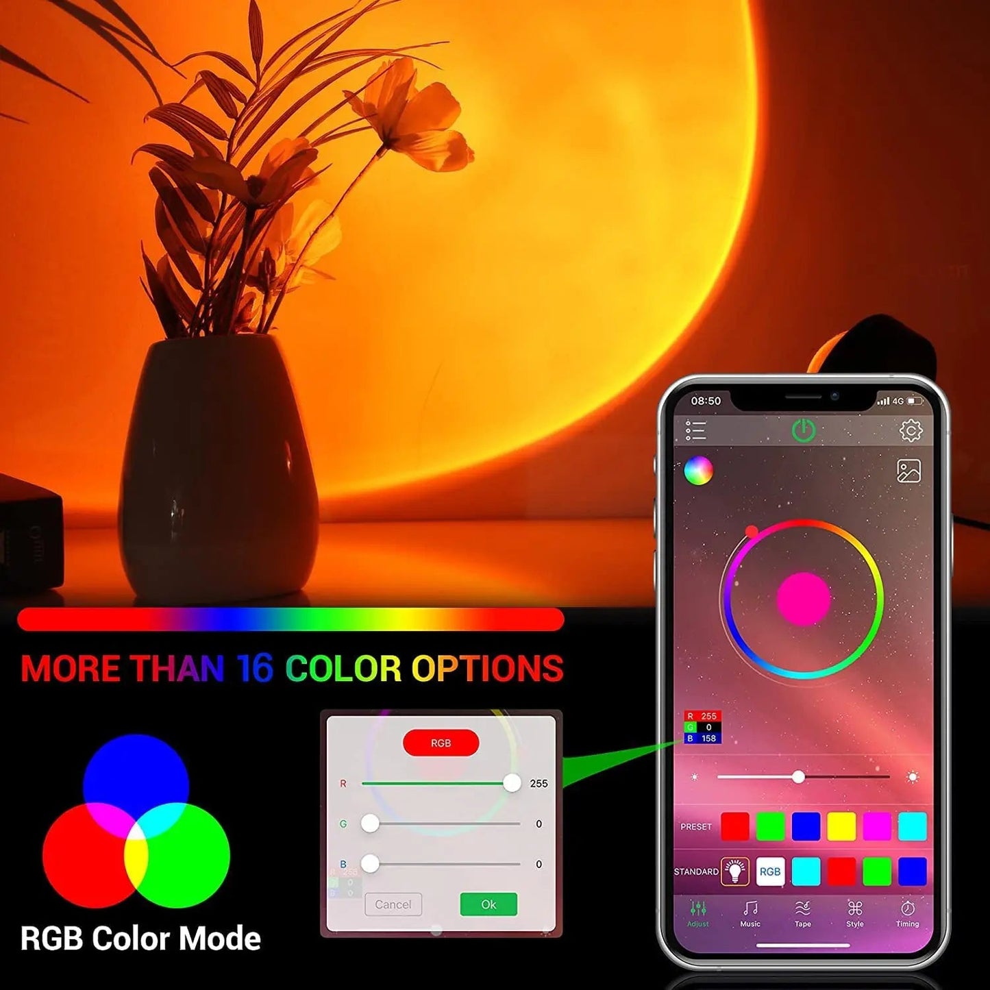 Smart Bluetooth Night Light Rainbow Sunset Projector Lamp for Home Coffe shop Background Wall Decoration Atmosphere Table Lamp - Slobuy