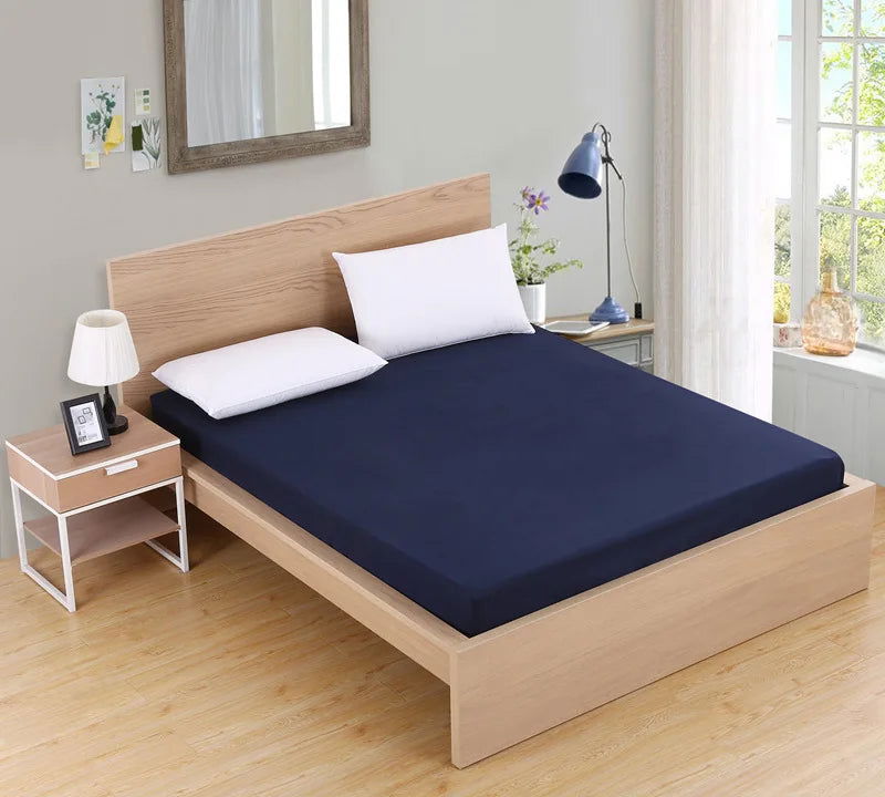 Solid Fitted Bed Sheet Mattress Protect Cover 90/140/160/180/200/220X200 With Elastic Band Sheets King Queen Double Single - Slobuy