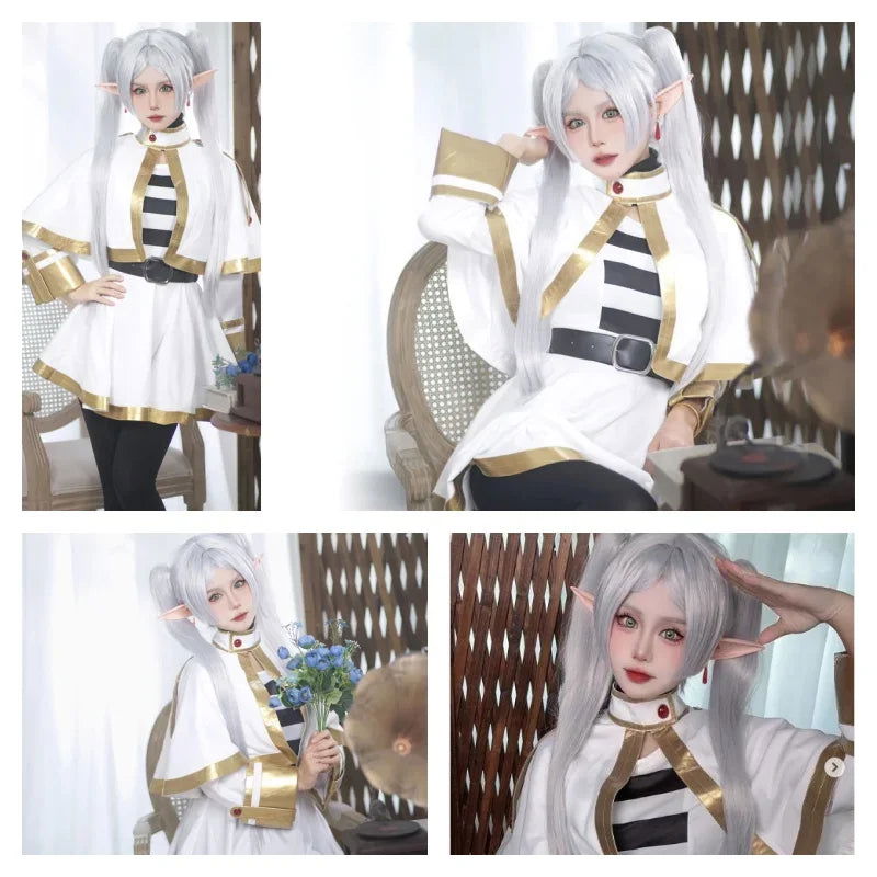 Sousou No Frieren Cosplay Costume Wig Shoes Anime Magician Dress Elf Ear Halloween Party Charistmas for Women Girls - Slobuy