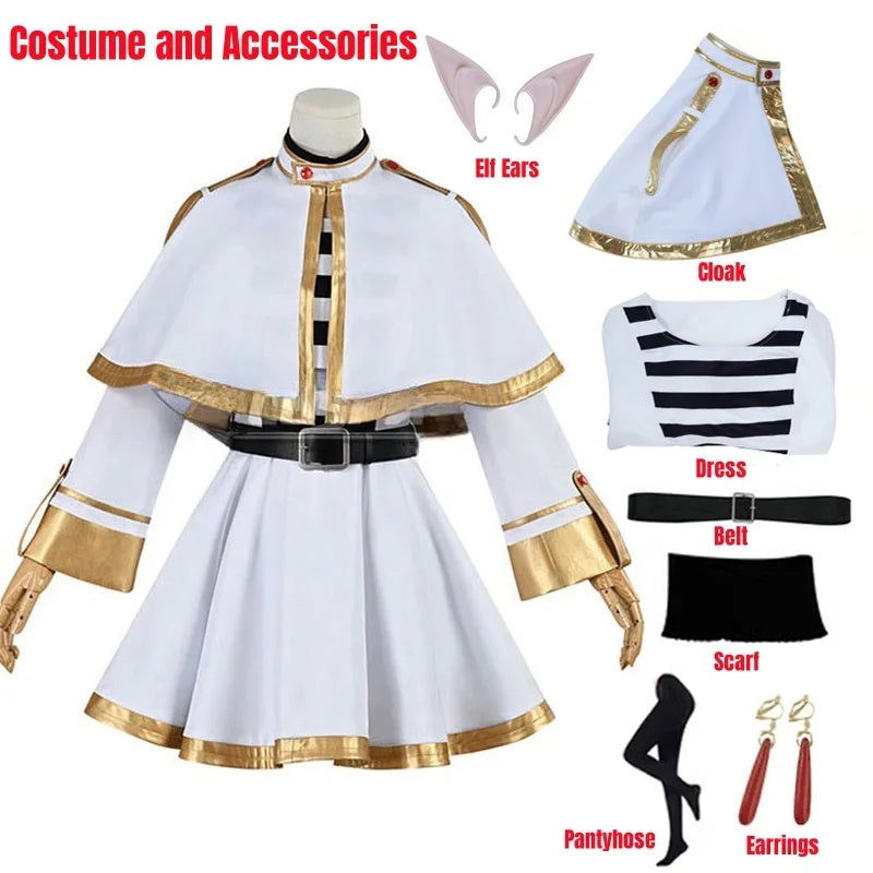 Sousou No Frieren Cosplay Costume Wig Shoes Anime Magician Dress Elf Ear Halloween Party Charistmas for Women Girls - Slobuy