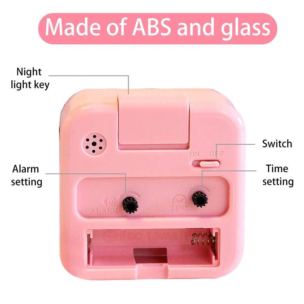 Square Analog Display Home Decor Bedroom Night Light Alarm Clock Daily Non Ticking Battery Operated Alarm Clock Small Night Lamp - Slobuy