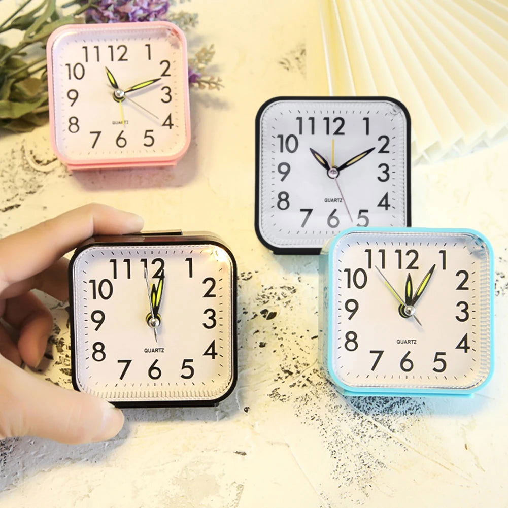 Square Analog Display Home Decor Bedroom Night Light Alarm Clock Daily Non Ticking Battery Operated Alarm Clock Small Night Lamp - Slobuy