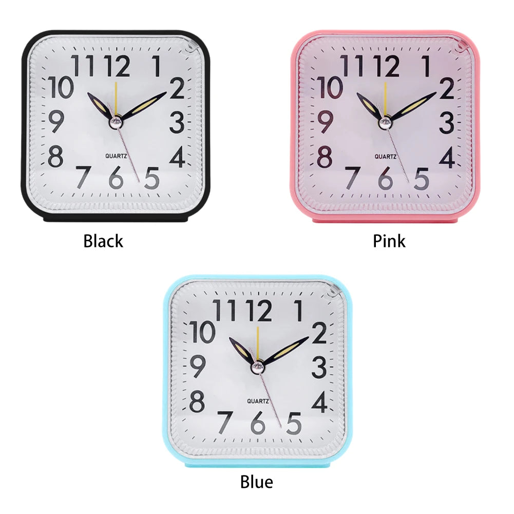 Square Analog Display Home Decor Bedroom Night Light Alarm Clock Daily Non Ticking Battery Operated Alarm Clock Small Night Lamp - Slobuy