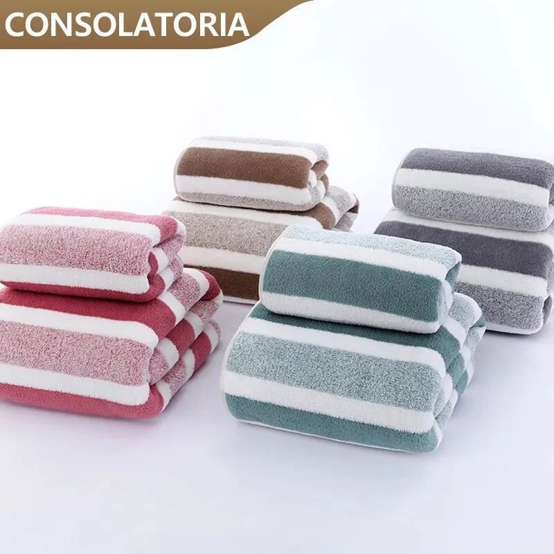Striped Pattern Towel Set Soft Hand Towel Bath Towel Quick Drying Absorbent Towels For Bathroom - Slobuy