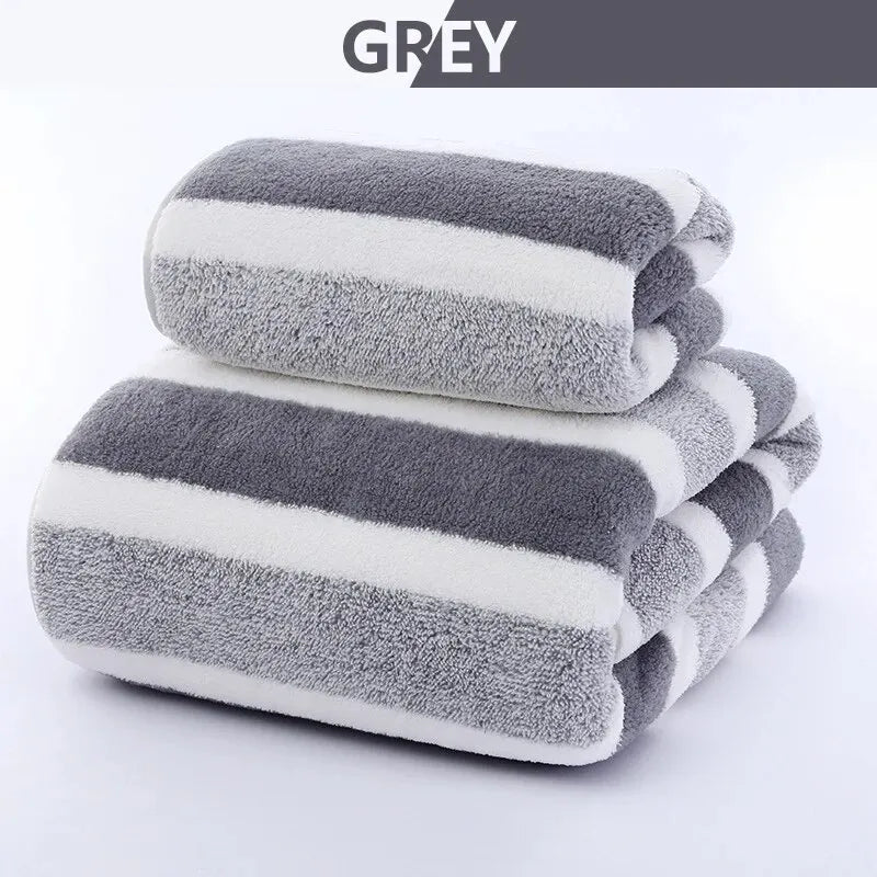 Striped Pattern Towel Set Soft Hand Towel Bath Towel Quick Drying Absorbent Towels For Bathroom - Slobuy