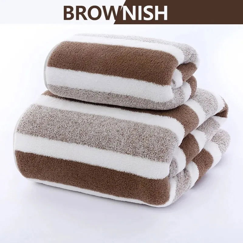 Striped Pattern Towel Set Soft Hand Towel Bath Towel Quick Drying Absorbent Towels For Bathroom - Slobuy
