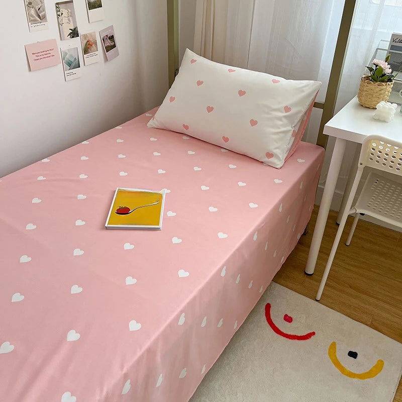 Student Dormitory Three-Piece Set Love Printed Quilt Cover Household Bed Sheet Set Skin-Friendly Soft Suitable for Sleeping Nake - Slobuy
