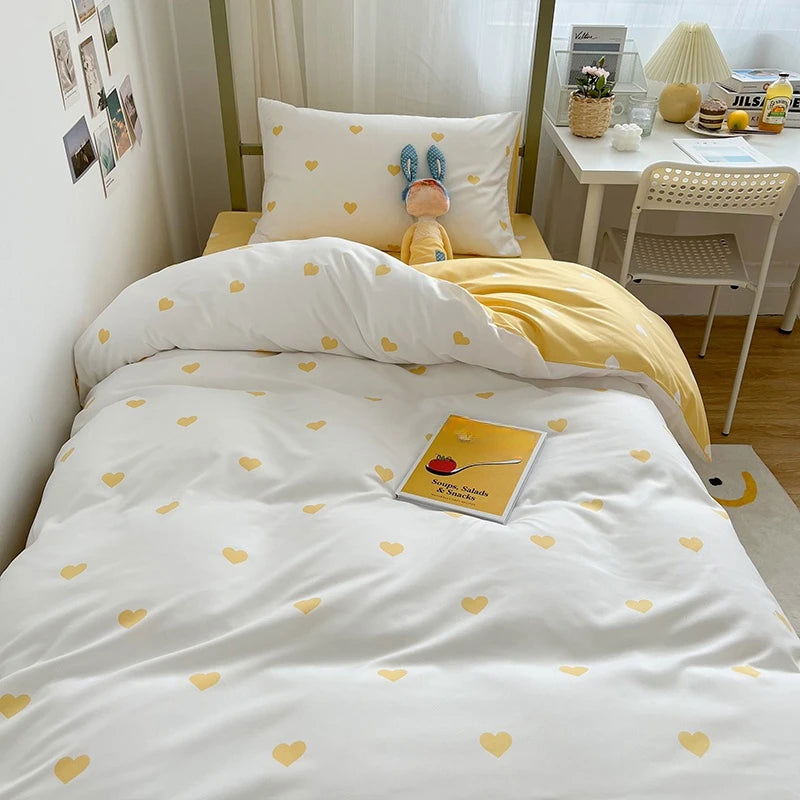 Student Dormitory Three-Piece Set Love Printed Quilt Cover Household Bed Sheet Set Skin-Friendly Soft Suitable for Sleeping Nake - Slobuy