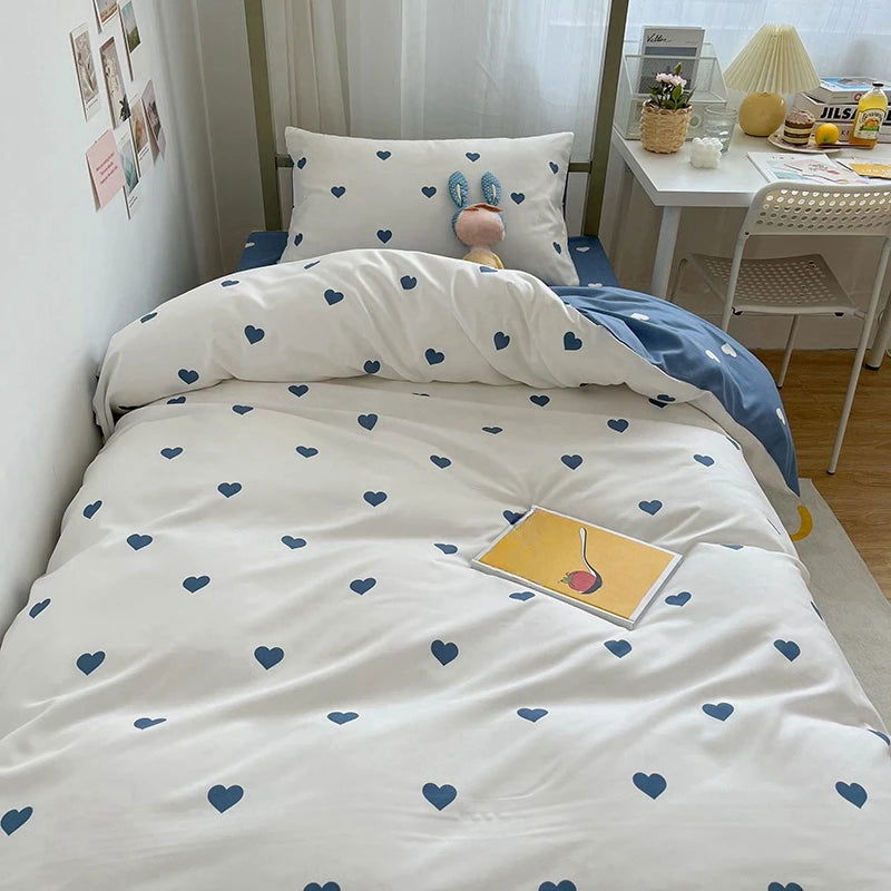Student Dormitory Three-Piece Set Love Printed Quilt Cover Household Bed Sheet Set Skin-Friendly Soft Suitable for Sleeping Nake - Slobuy