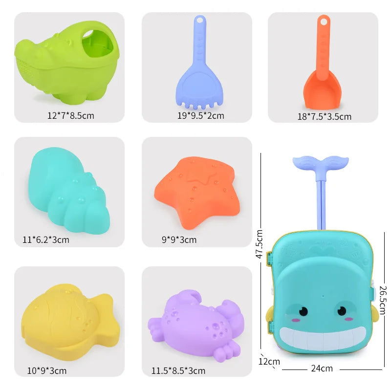 Summer Beach Sand Play Toys for Kids Luggage Toy Kit Water Toys Sand Bucket Pit Tool Outdoor Toys for Children Boy Girl Gifts - Slobuy