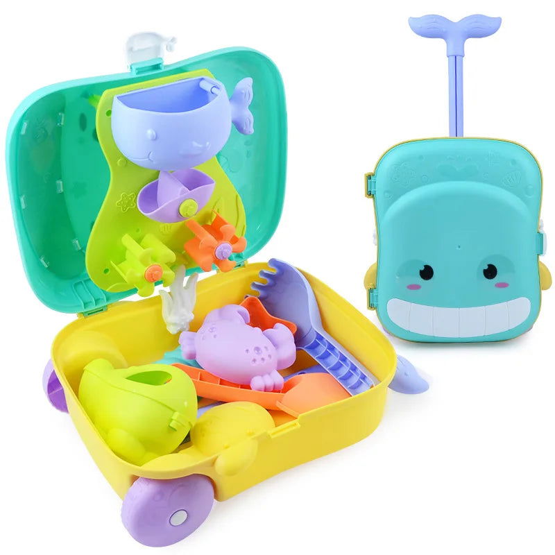 Summer Beach Sand Play Toys for Kids Luggage Toy Kit Water Toys Sand Bucket Pit Tool Outdoor Toys for Children Boy Girl Gifts - Slobuy