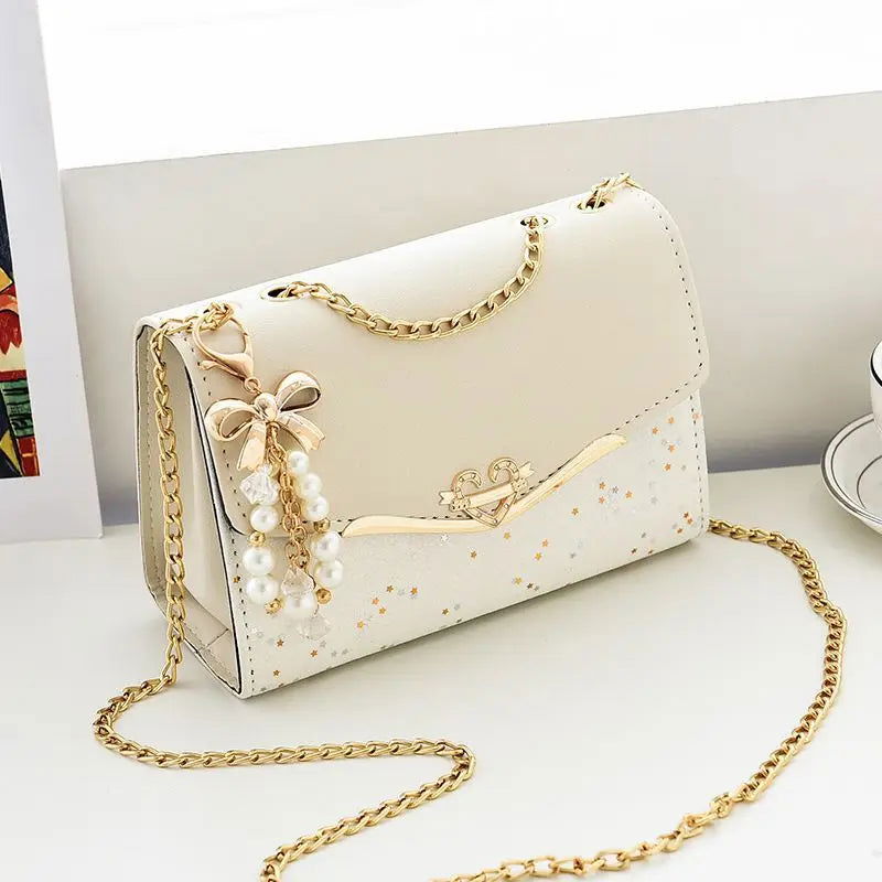 Trendy Fashion Ladies Crossbody Small Square Bag Girls Shoulder Bag Cross Square Tassel Pendant Sequin Embellished PU Polyester - Slobuy