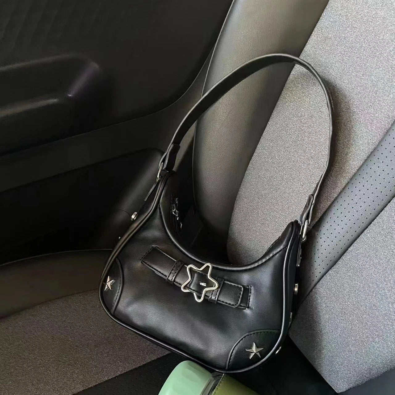 Vintage Korean Casual Cute White Star Shoulder Underarm Tote Bag Ladies Sling Bags Leather Zip Purses Handbags Women - Slobuy