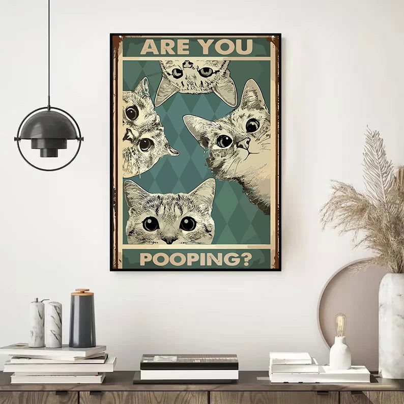 Vintage Toilet Animals Cat Dog Are You Pooping Funny Bathroom Sign Poster Canvas Painting Wall Art Pictures Home Bathroom Decor - Slobuy