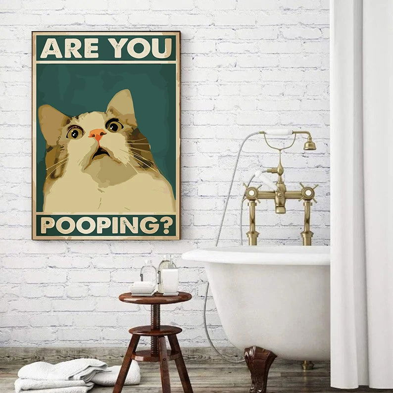 Vintage Toilet Animals Cat Dog Are You Pooping Funny Bathroom Sign Poster Canvas Painting Wall Art Pictures Home Bathroom Decor - Slobuy