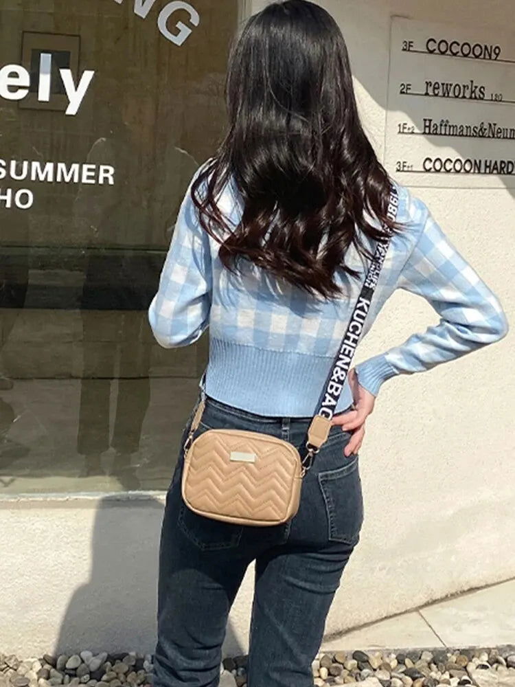 Wave Embroidery Square Bag Shoulder Strap With Printed Large Capacity Shoulder Crossbody Bag for Women - Slobuy