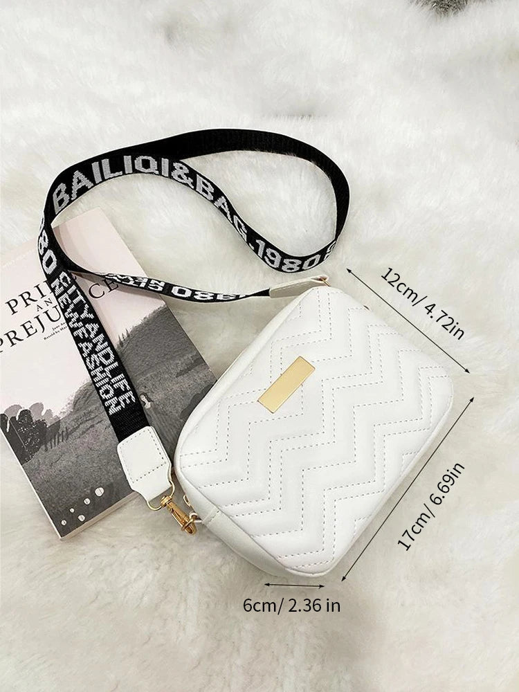 Wave Embroidery Square Bag Shoulder Strap With Printed Large Capacity Shoulder Crossbody Bag for Women - Slobuy