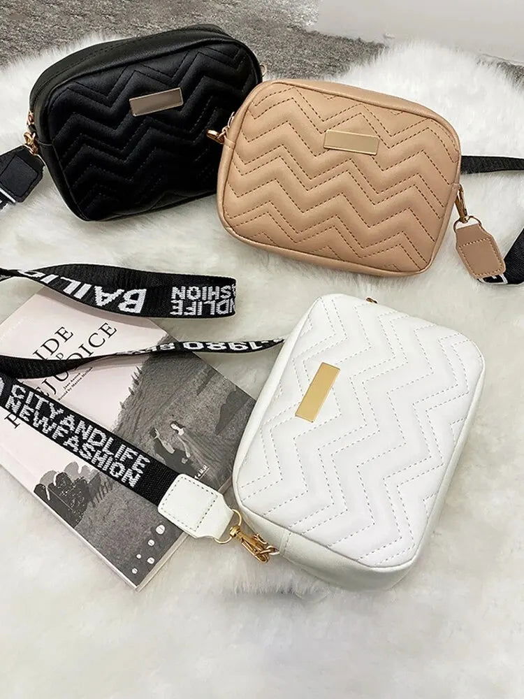 Wave Embroidery Square Bag Shoulder Strap With Printed Large Capacity Shoulder Crossbody Bag for Women - Slobuy