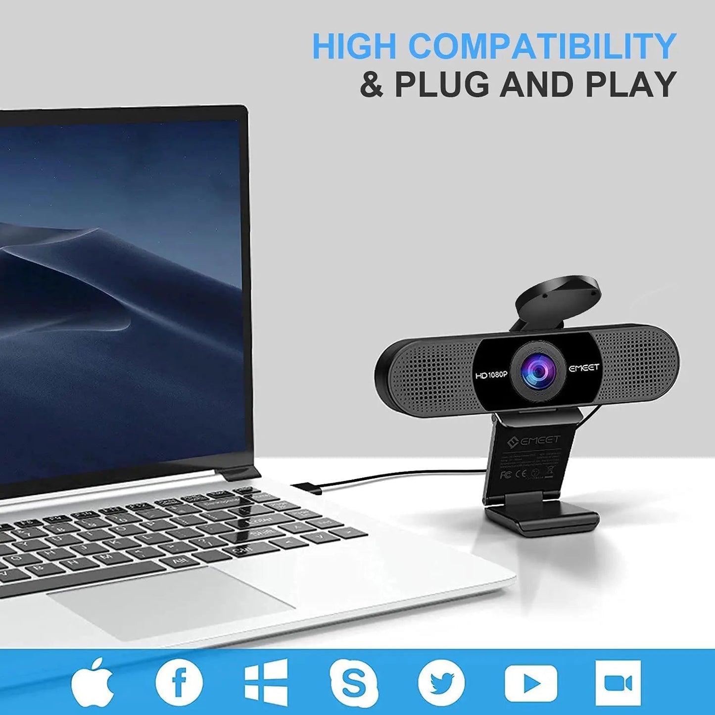Webcam 1080P HD Streaming USB Computer Web Cam EMEET Mini Camera with Microphones for PC Desktop Laptop Video Meeting - Slobuy