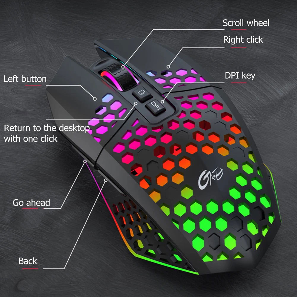 Wireless Gaming Mouse 3 Gears X801 8 Buttons 1600 DPI Adjustable RGB Rechargeable Computer Mice for Household Computer Accessory - Slobuy